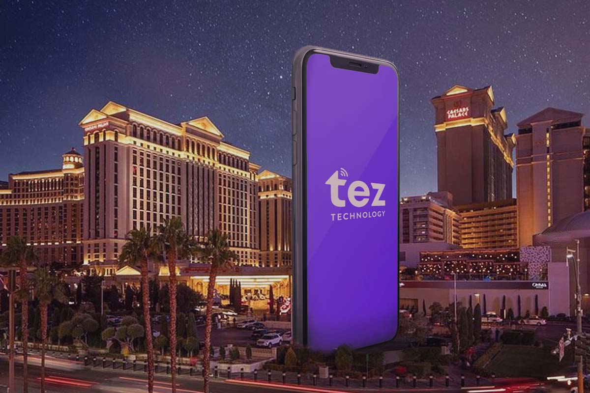 mobile phone with Vegas in background